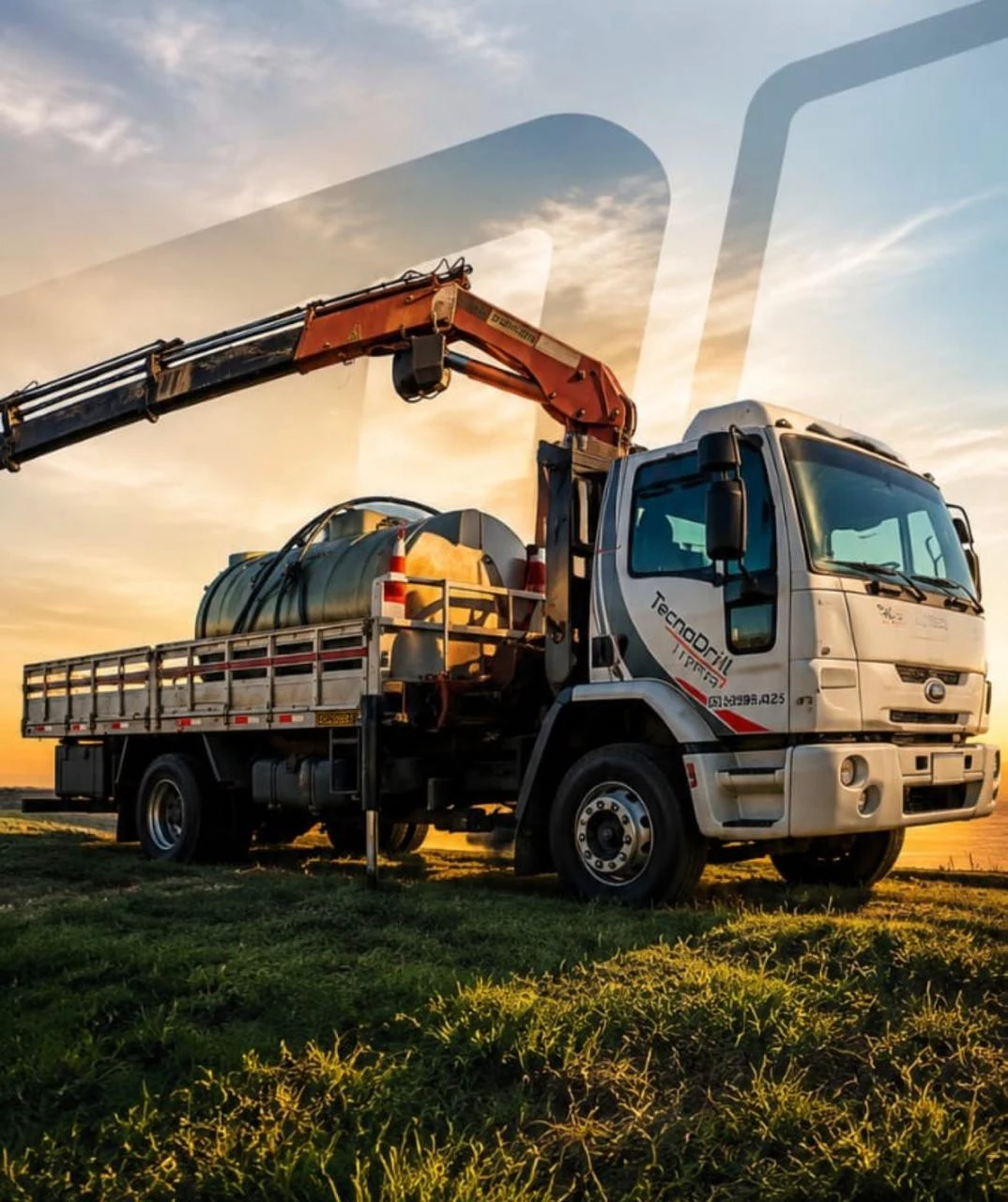 Caminhão Tecnodrill com guindaste e tanque